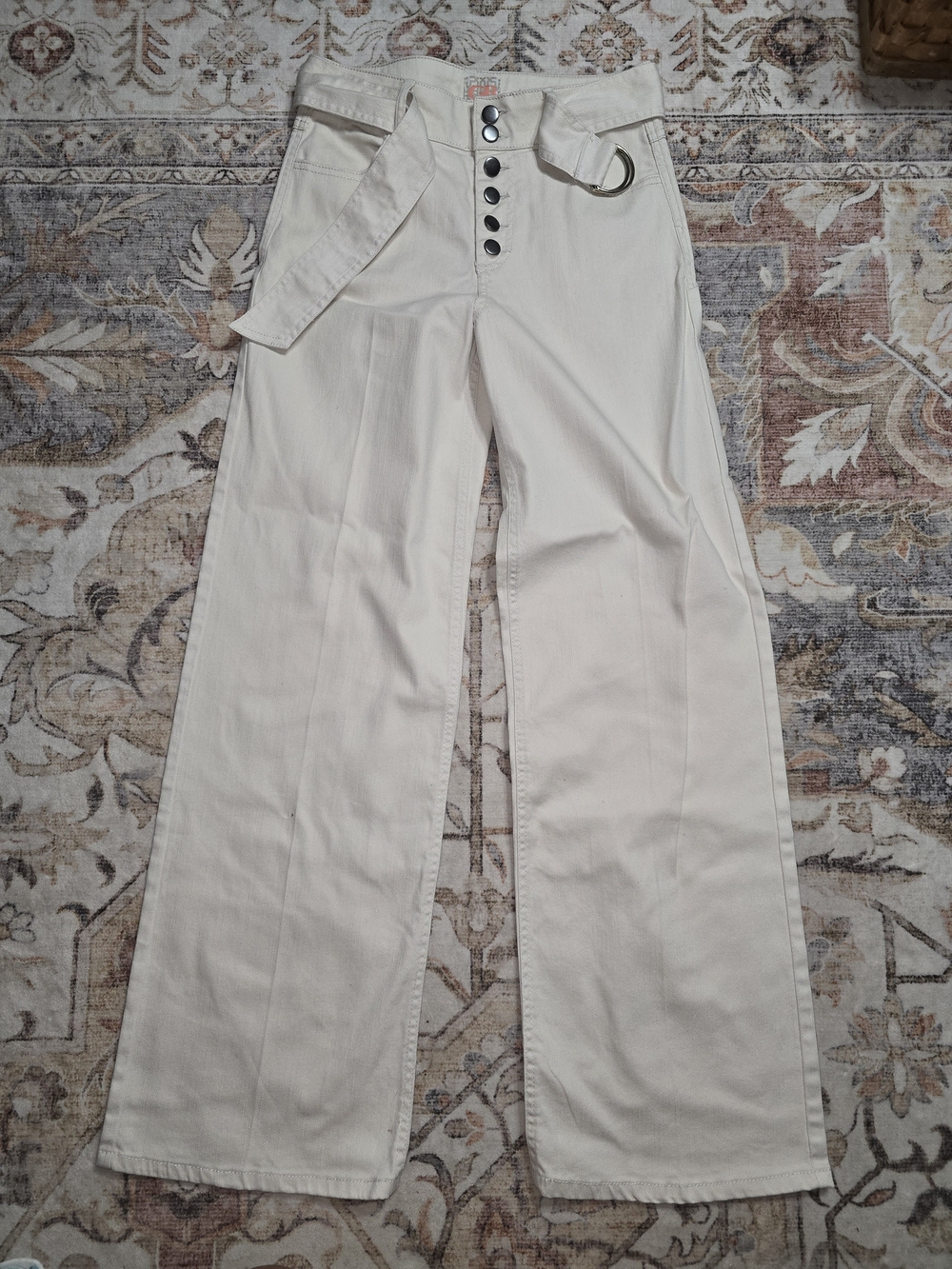 Gianni Bini Button Fly Wide-Leg Pants with D-Ring Belt